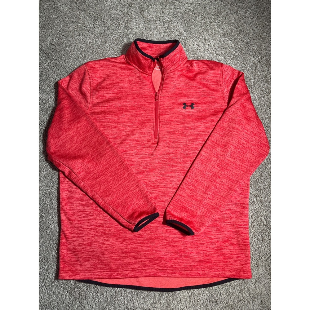 Under Armour ColdGear Womens Red Heathered Quarter Zip Pullover Fleece Jacket L
